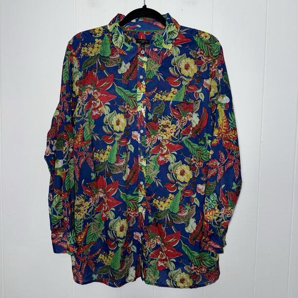 Talbots Women’s Tropical Floral Classic Shirt Button Up Long Sleeve Size 1X - Picture 1 of 6